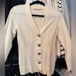 Women’s Tory Burch Cream Logo Button Cardigan Sweater Ivory Size Small